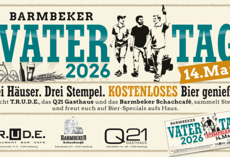 Erlebt die Barmbeker Vatertagstour 2026 in Hamburg: 3 Locations, Stempel sammeln, gratis Bier & Specials genießen. Jetzt planen & Freunde mitnehmen!