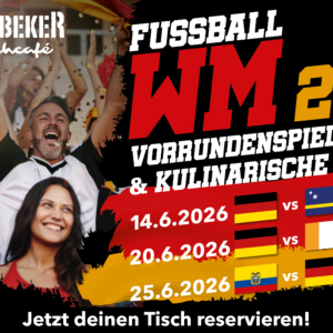 Fußball WM 2026 im Barmbeker Schachcafé Hamburg: Vorrundenspiele Deutschland live am 14.06., 20.06. und 25.06.2026, kulinarische Specials und WM Stempelkarte