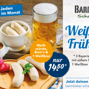 Frühschoppen im Barmbeker Schachcafé mit 3 bayerischen Weißwürsten, süßem Senf, Brez'n und Weißbier